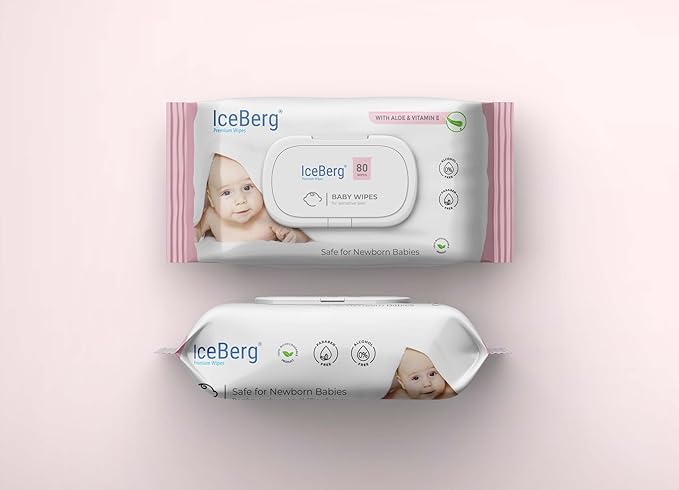 ICEBERG Sensitive Baby Wipes — Unscented, 99% Water (Pack of 80)