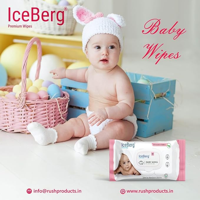 ICEBERG Sensitive Baby Wipes — Unscented, 99% Water (Pack of 80)
