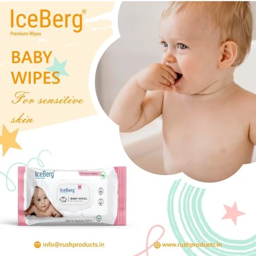 ICEBERG Sensitive Baby Wipes — Unscented, 99% Water (Pack of 80)