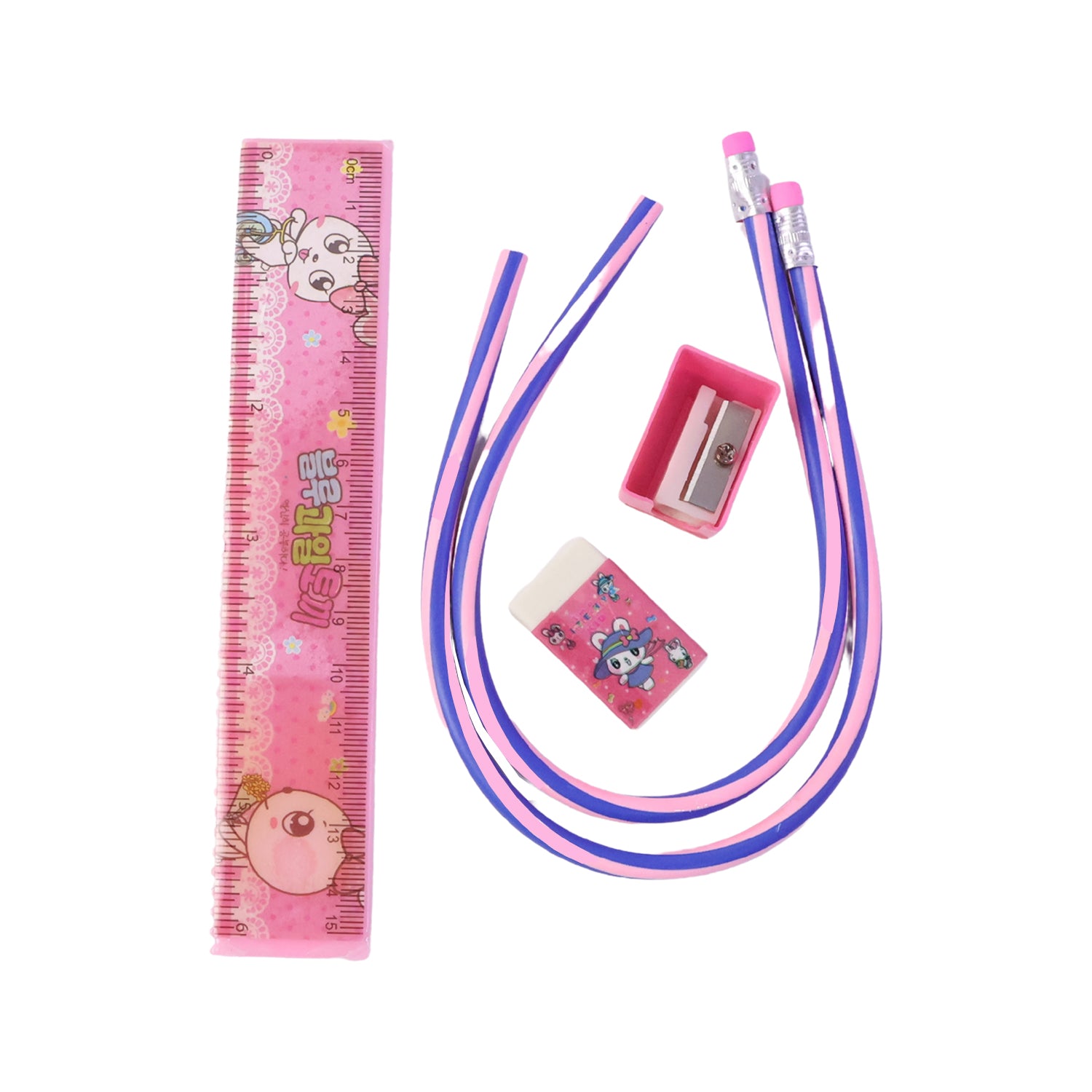 Kids School Stationery Kit  5 In 1 Cute Cartoon Set With Flexible Pencils