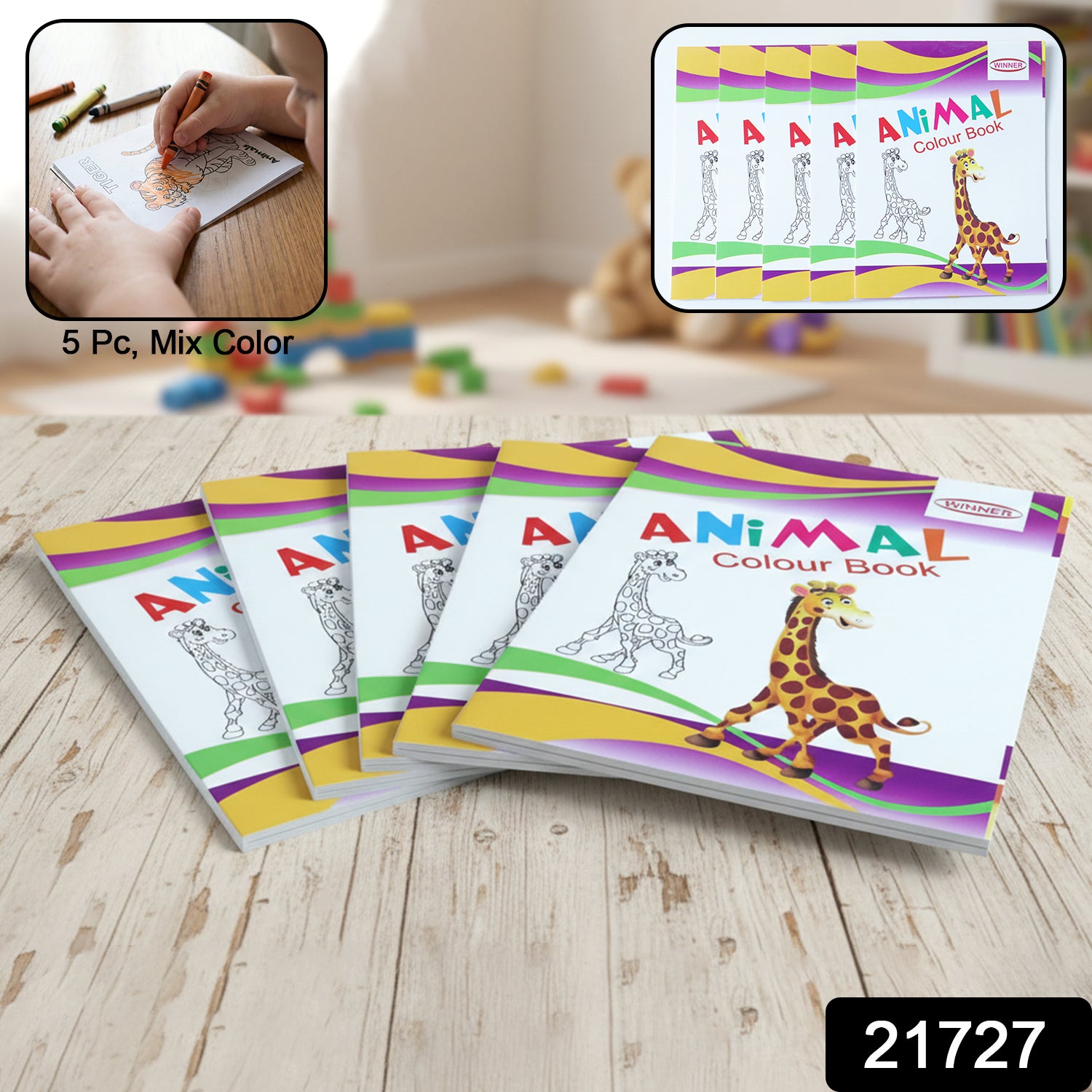 Kids Animal Theme Colouring Book Set ( 5 Pc   Mix Color Books)