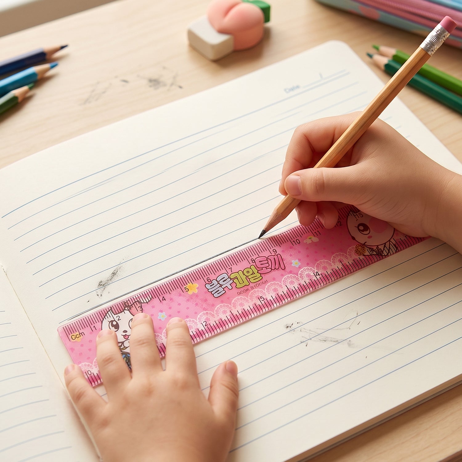 Kids School Stationery Kit  5 In 1 Cute Cartoon Set With Flexible Pencils