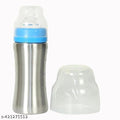 Stainless Steel Baby Milk Bottle — Silver & Blue, 250ml