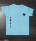 Cotton Blend Round Neck Printed T-Shirt for Boys (Sky Blue, 2-3 Years)