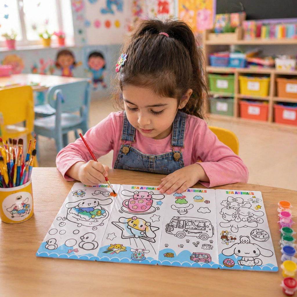 Kids Diy Colour Painting Kit With Cartoon Sketch Book (1 Set)