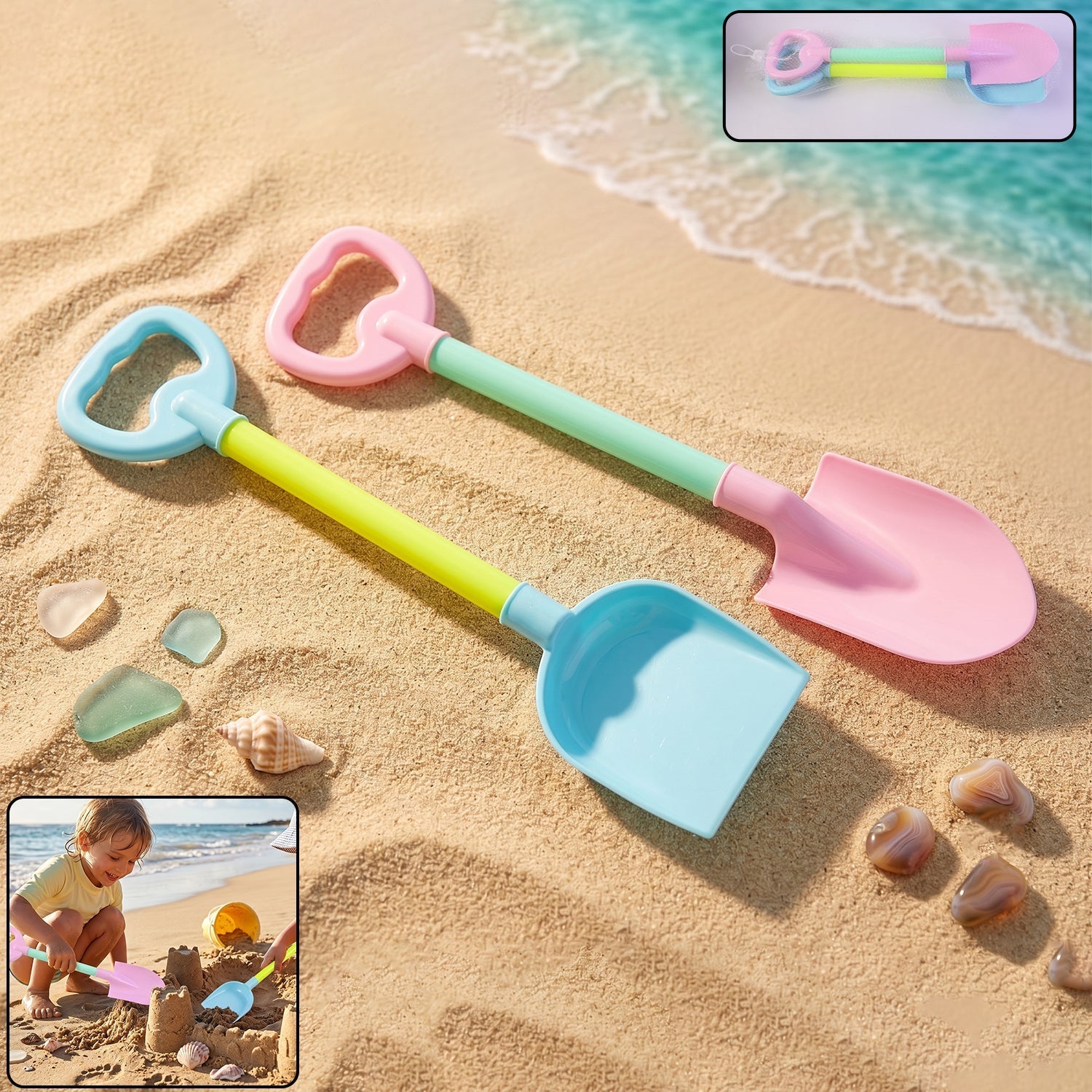 Kids Beach Sand Shovel Toy Set Plastic Digging Tools For Sand Play (2 Pc Set)