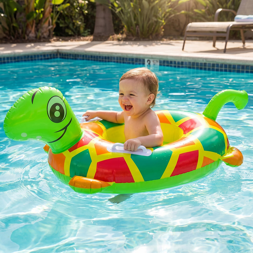 Kids Inflatable Turtle Swim Ring Pool Float With Handle Grip  1 Pc